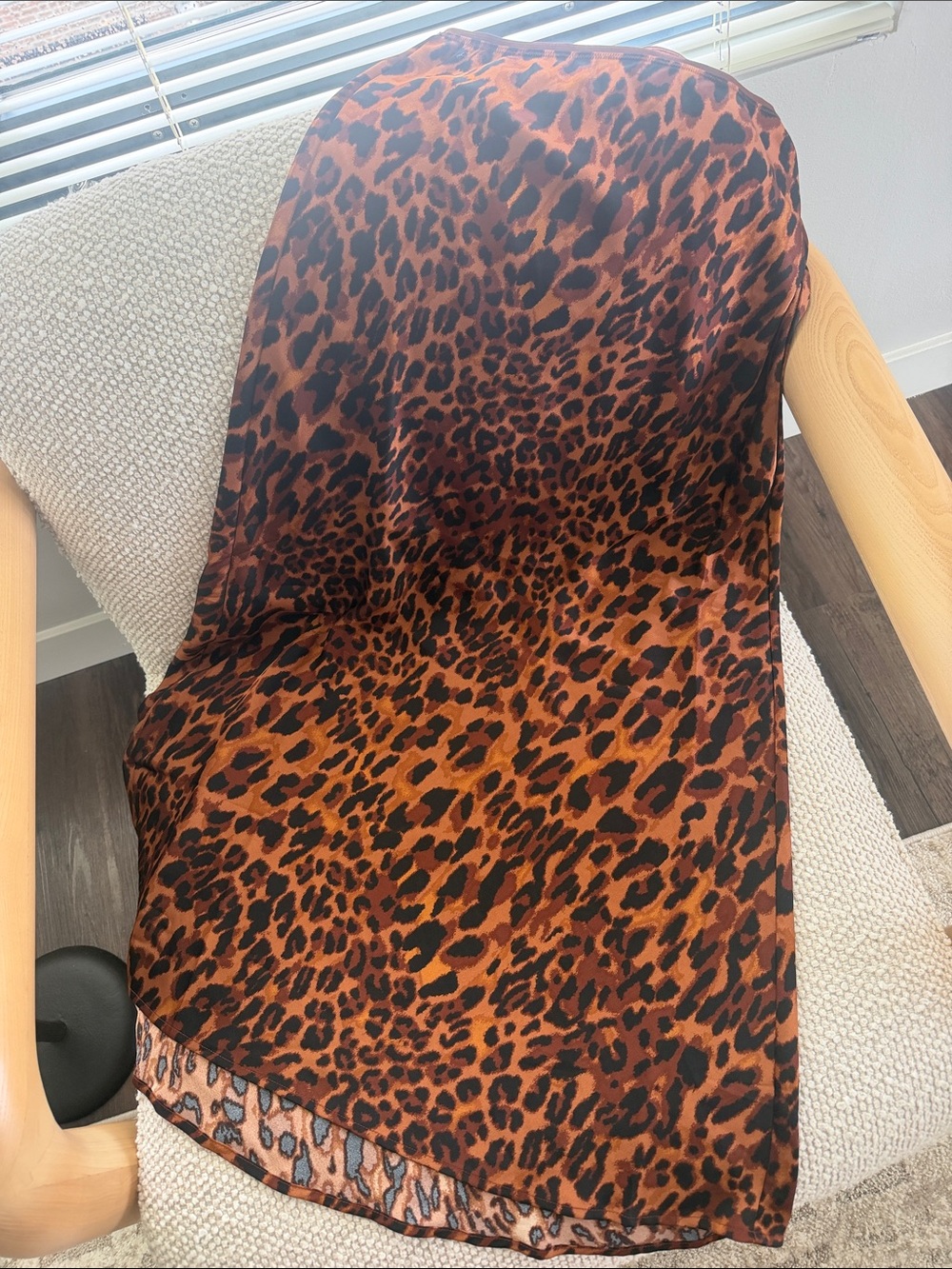 Leopard Print Satin Midi Skirt in Brown